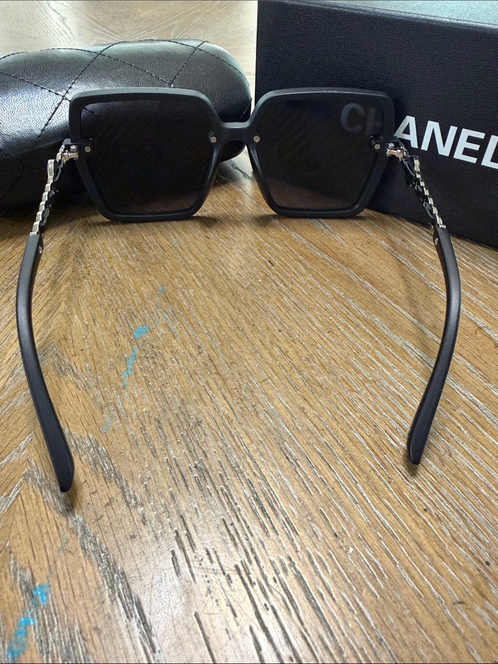 CHANEL Black & Silver Oversized Square Sunglasses with CC Logo - Picture 9 of 10